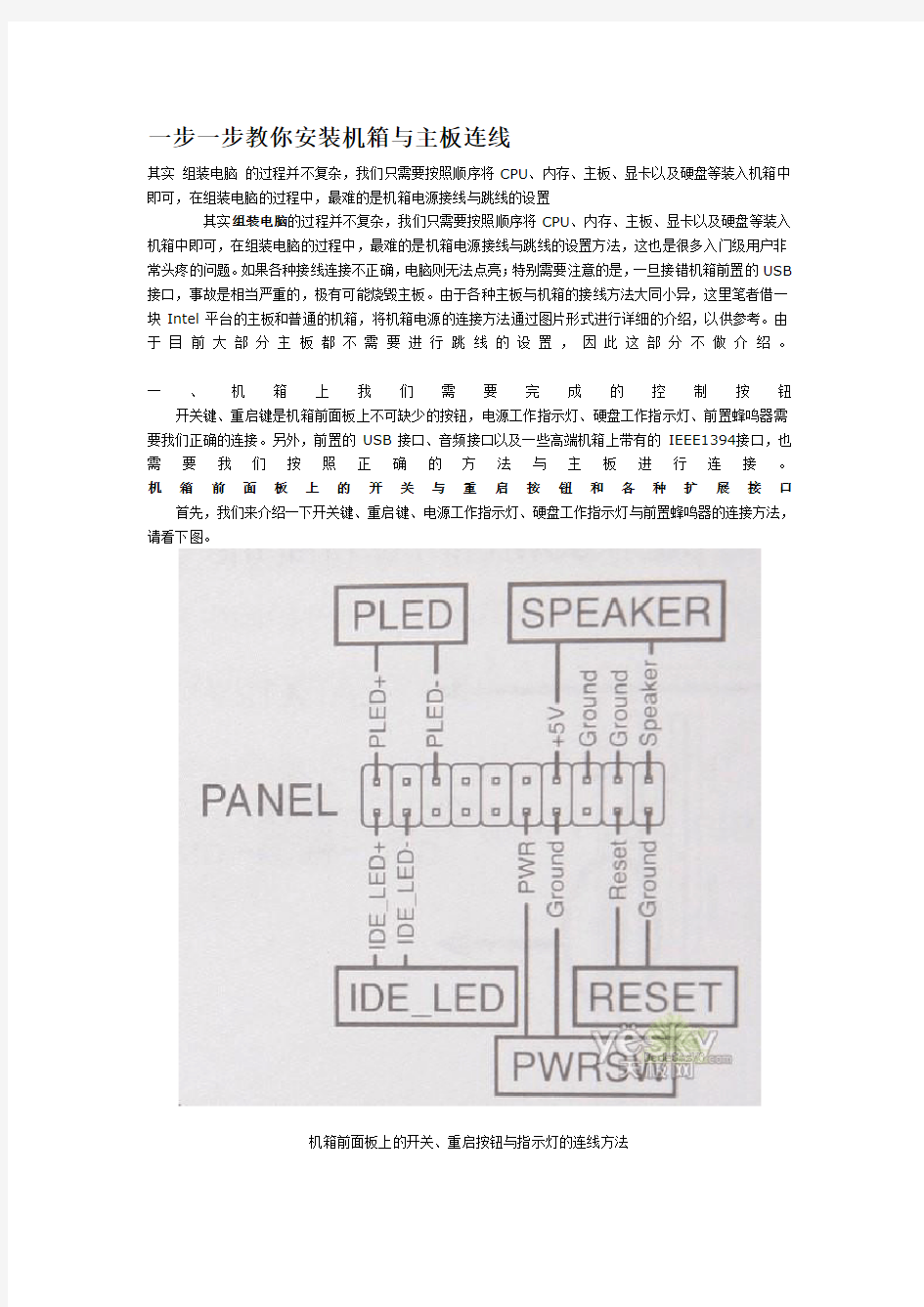 台式电脑主板接线图解