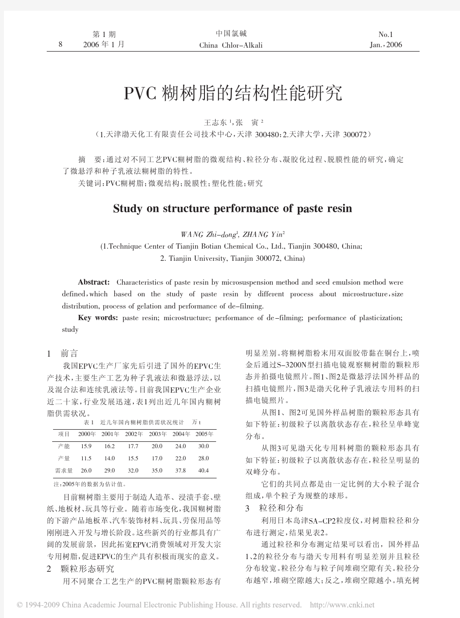 PVC糊树脂的结构性能研究