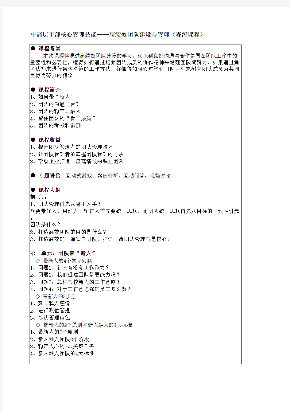 中高层干部核心管理技能——高绩效团队建设与管理