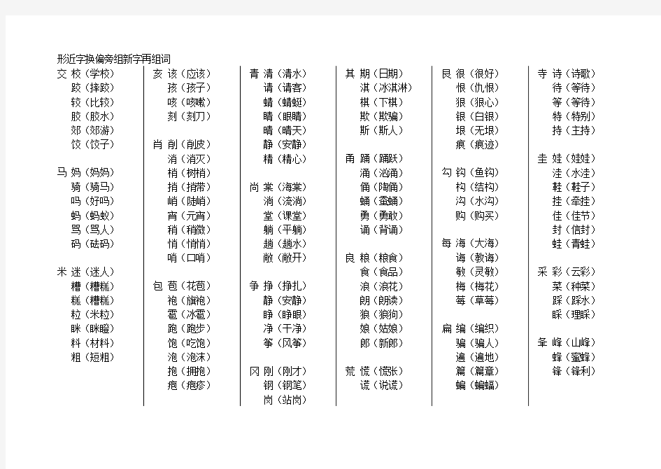 形近字换偏旁组新字再组词