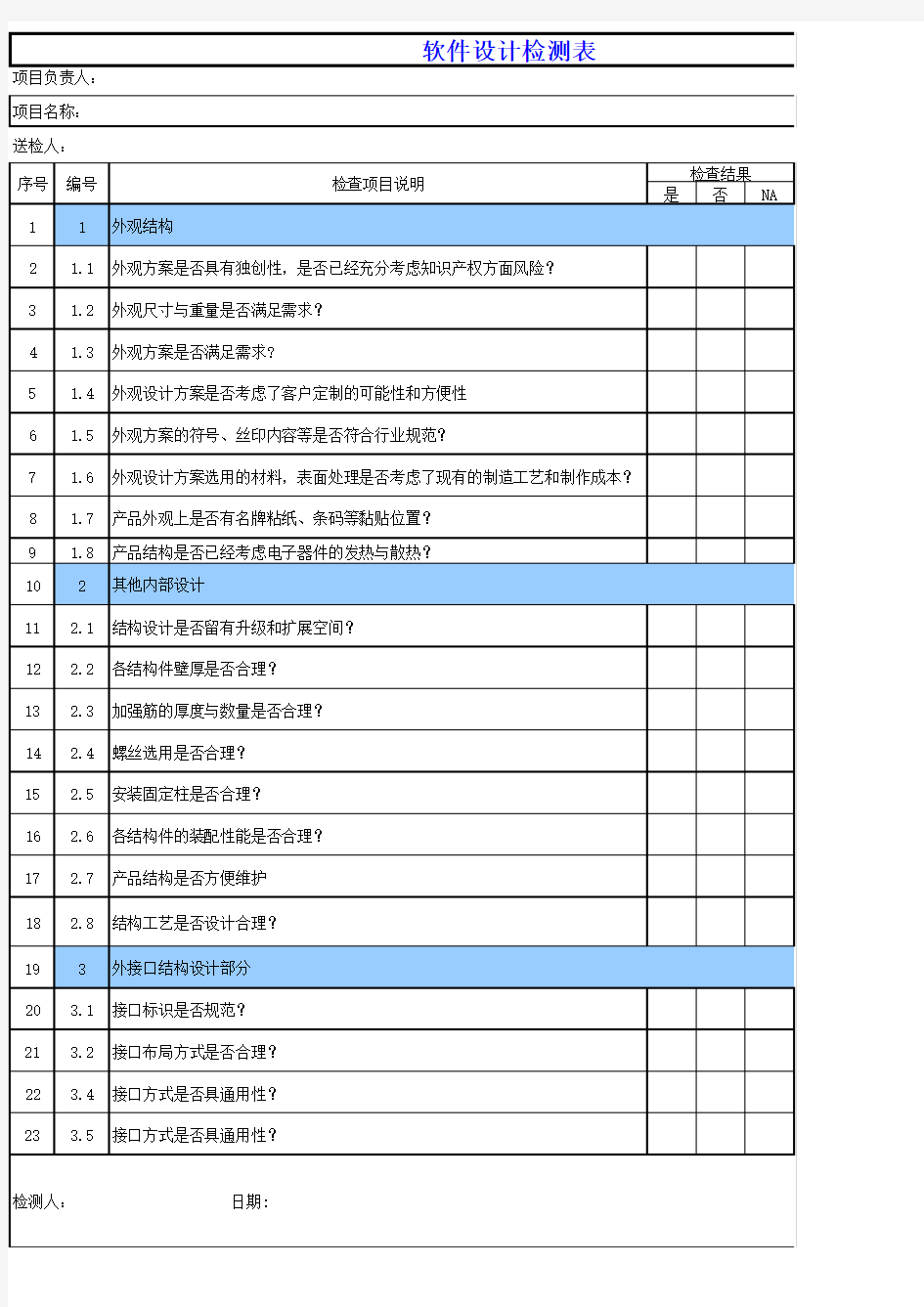 产品结构设计检查表