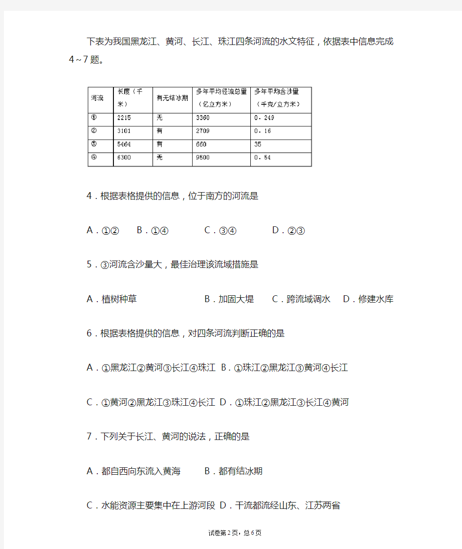 初中地理知识点：我国河流的水文特征