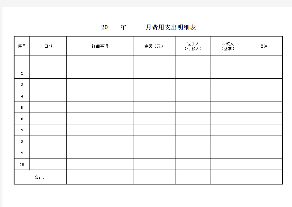 公司日常费用支出明细表 