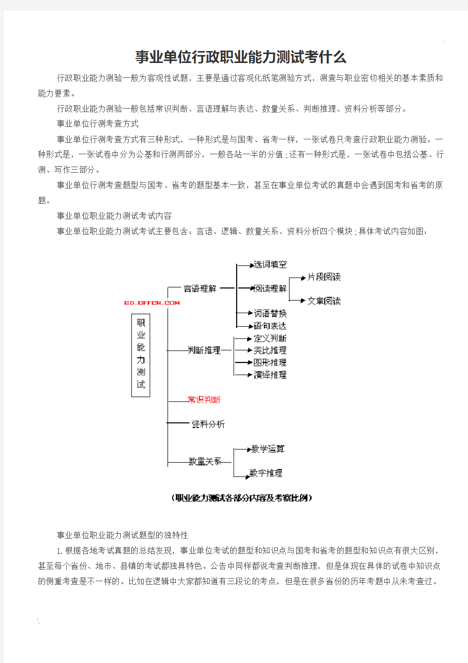 事业单位行政职业能力测试考什么