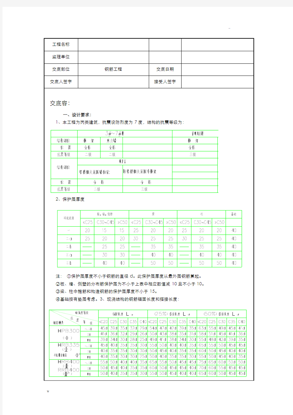 钢筋工程施工技术交底大全