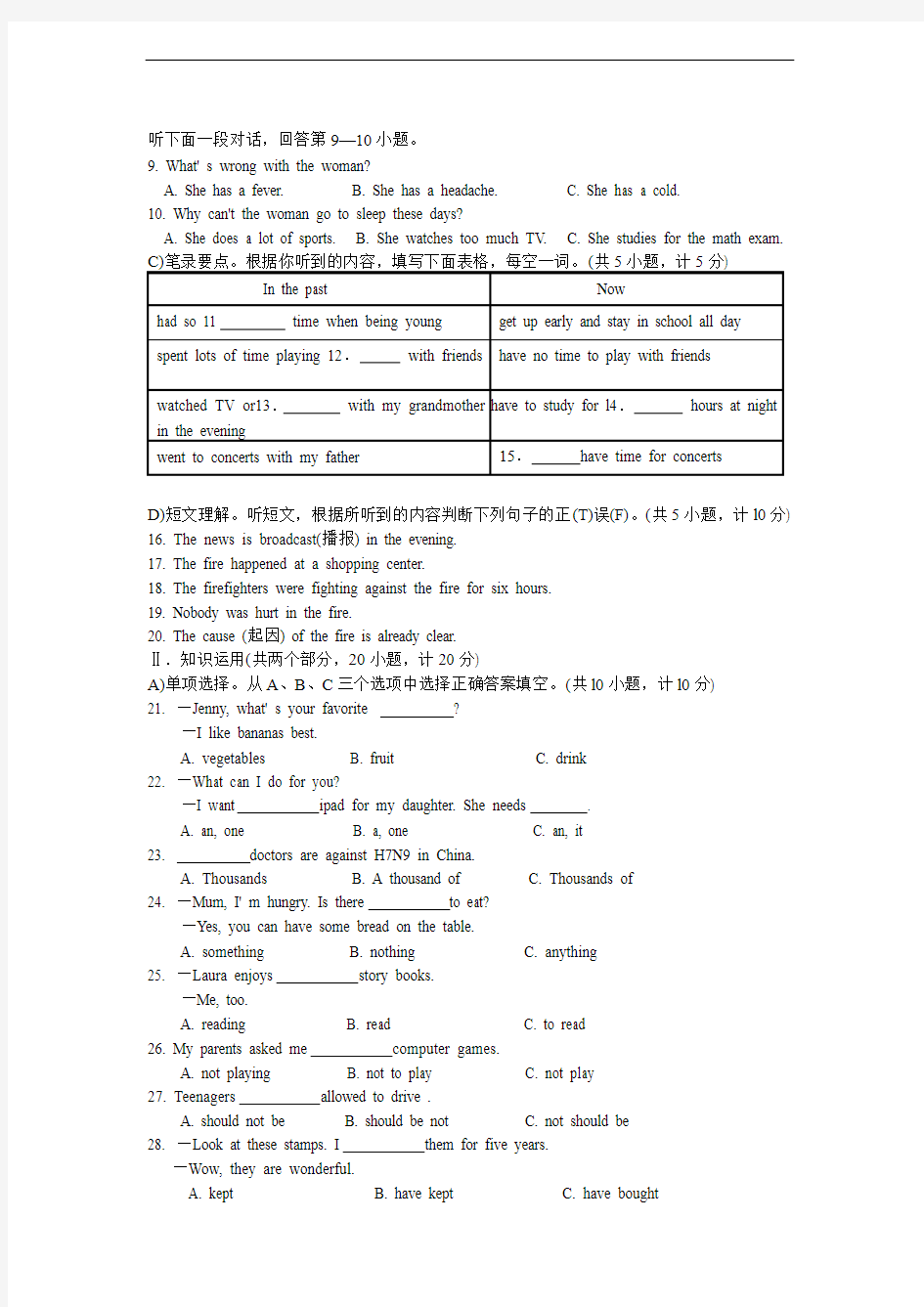 2013年湖南省衡阳市中考英语试题及答案