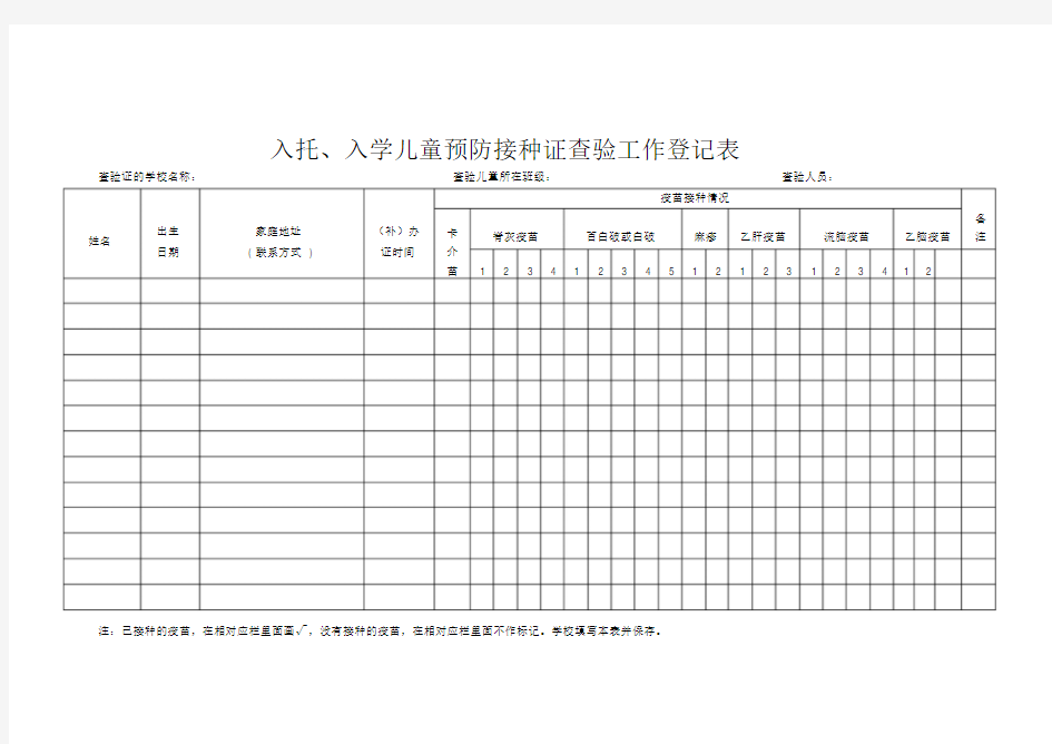 预防接种登记表