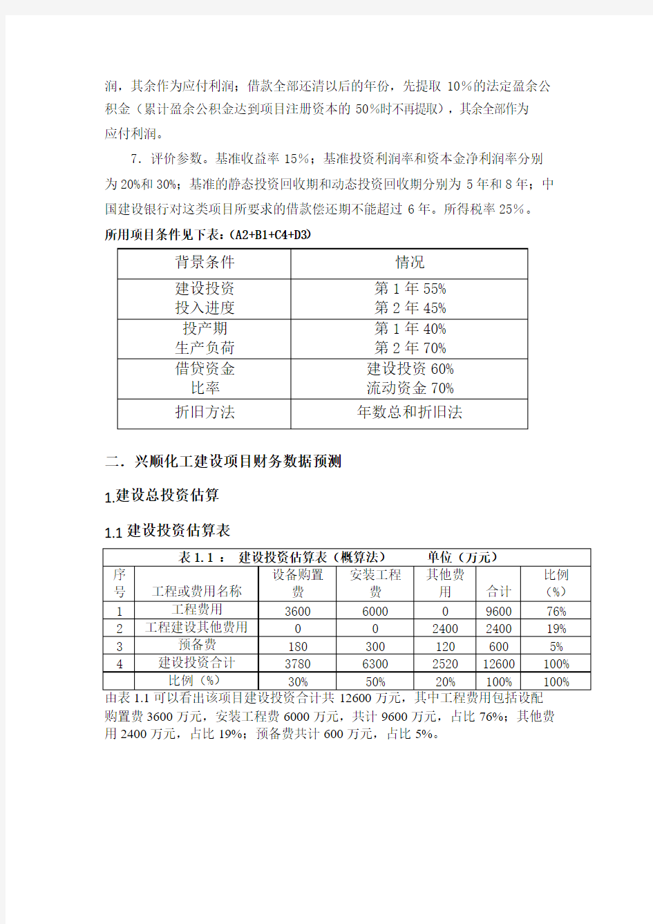 工程经济学课程设计范例