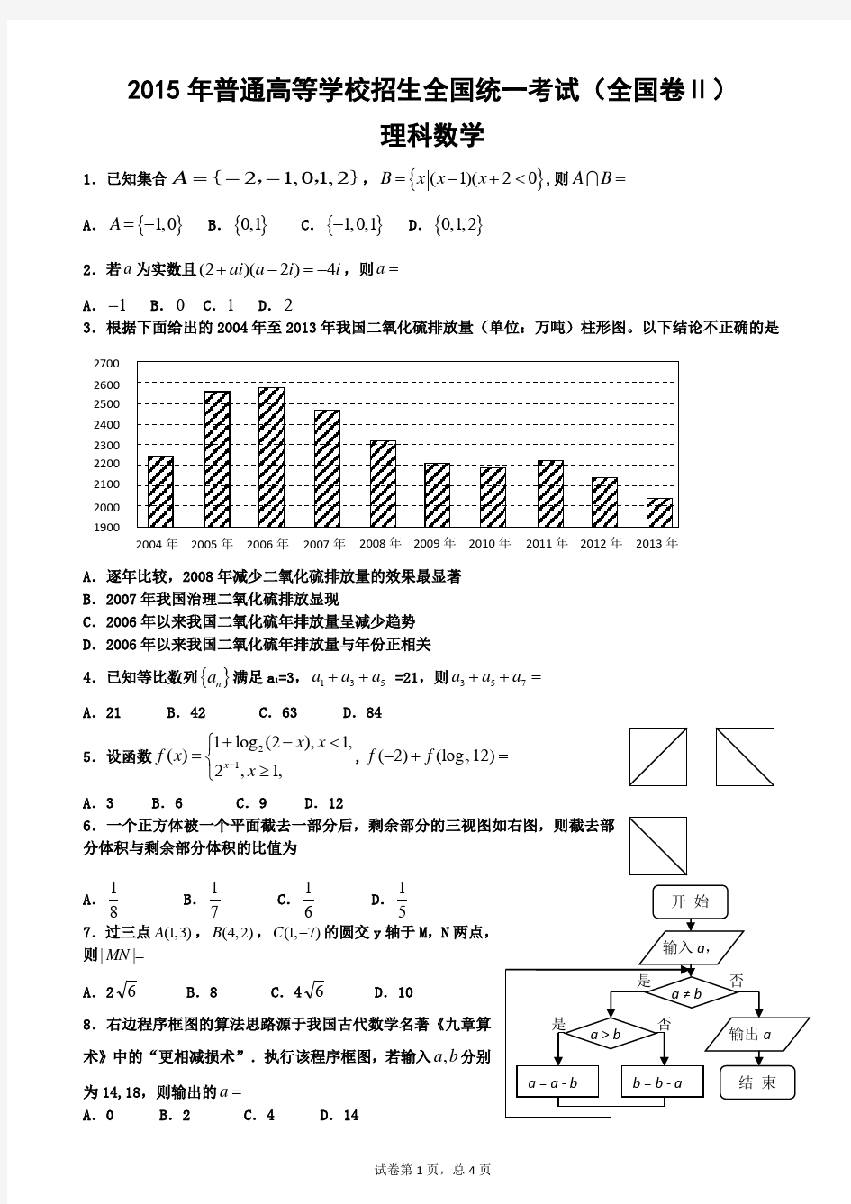 2015年高考全国2卷理科数学试题及答案(精校word解析版)