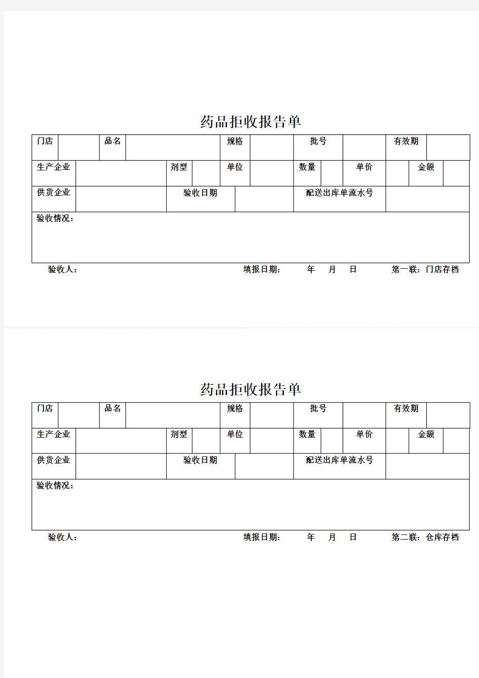 药品拒收报告单(共2页)