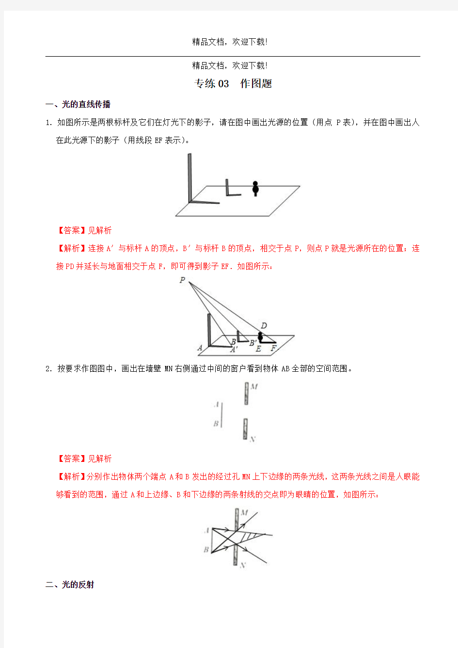 2020年中考物理声光热学考点专练03作图题含解析 