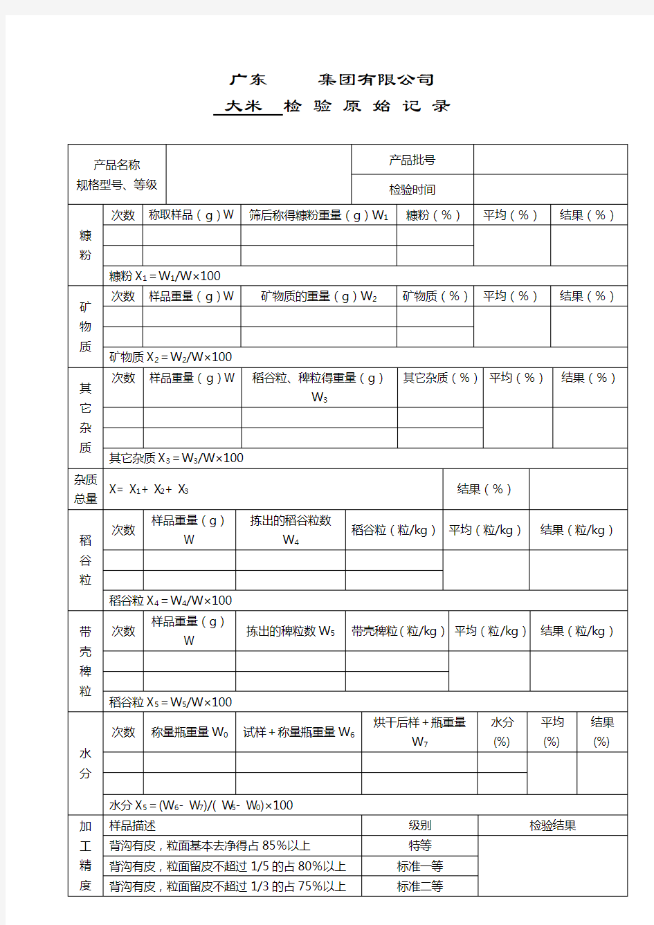 大米检验原始记录