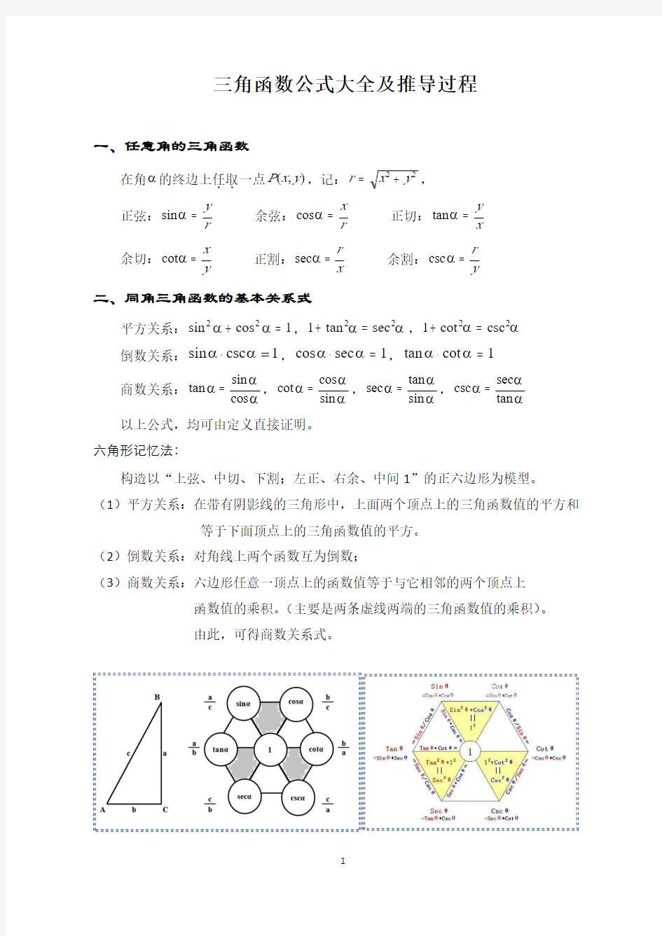 三角函数公式大全及详细推导过程