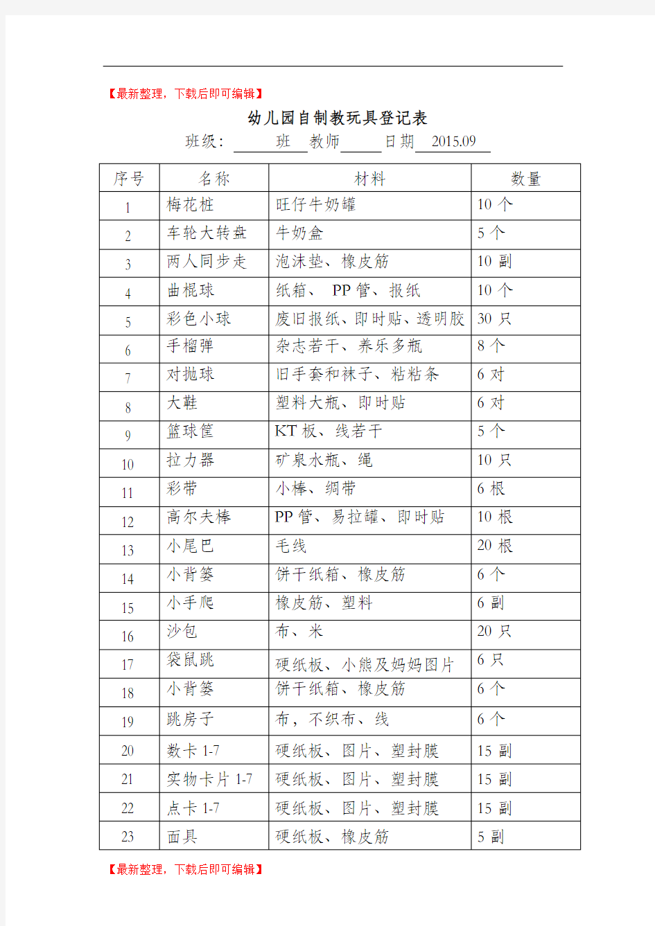 大班自制教玩具登记表(完整资料).doc