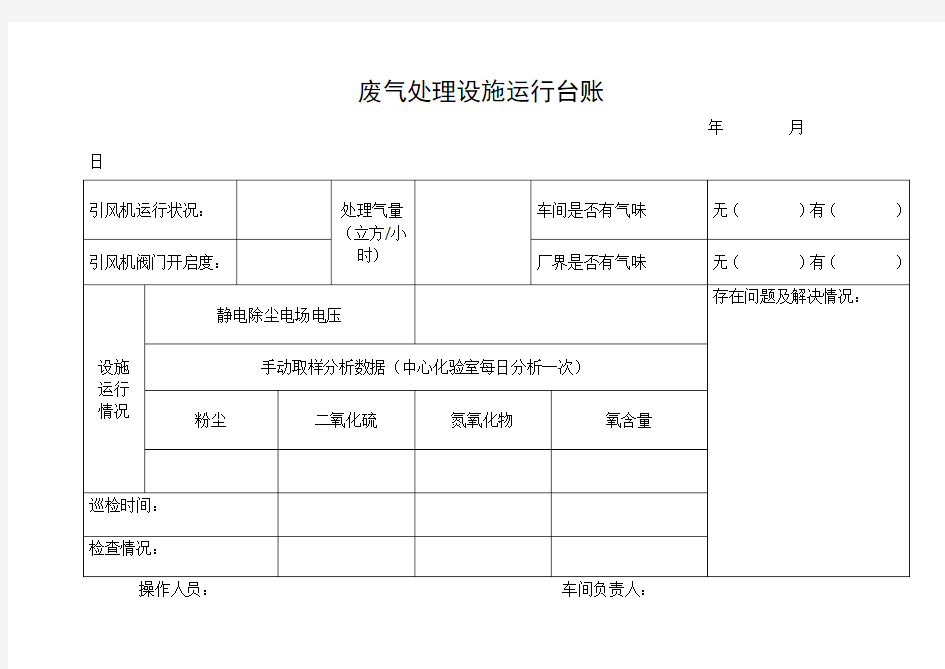 废气处理设施运行台账