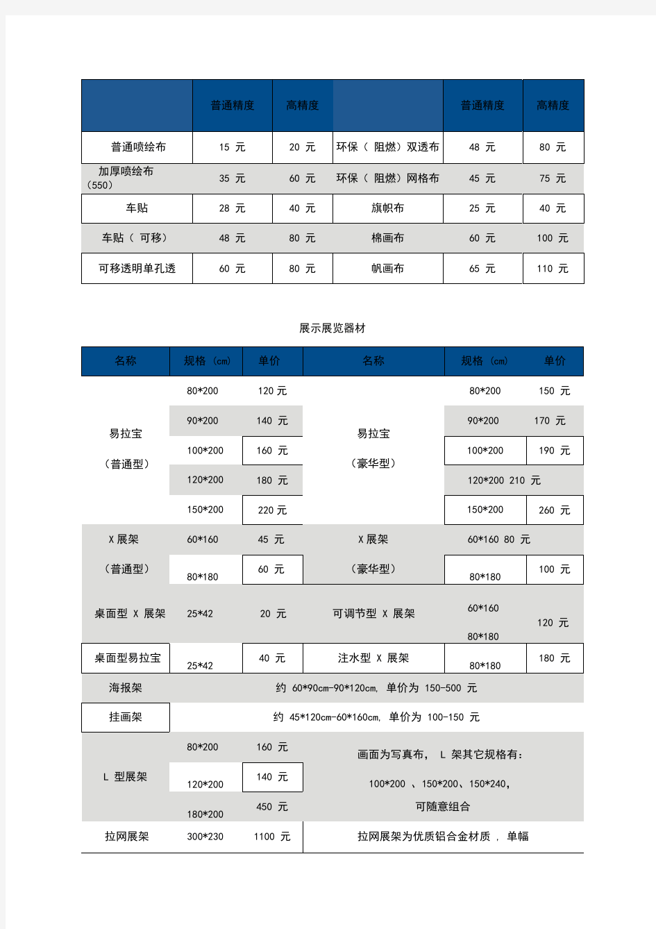 图文店制作价格表