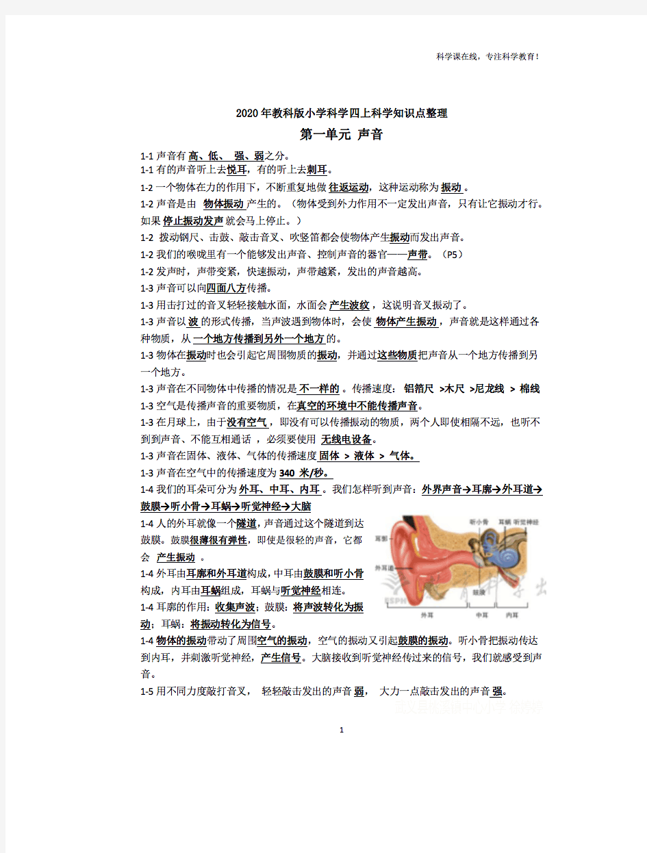 教科版四年级上册科学知识点整理