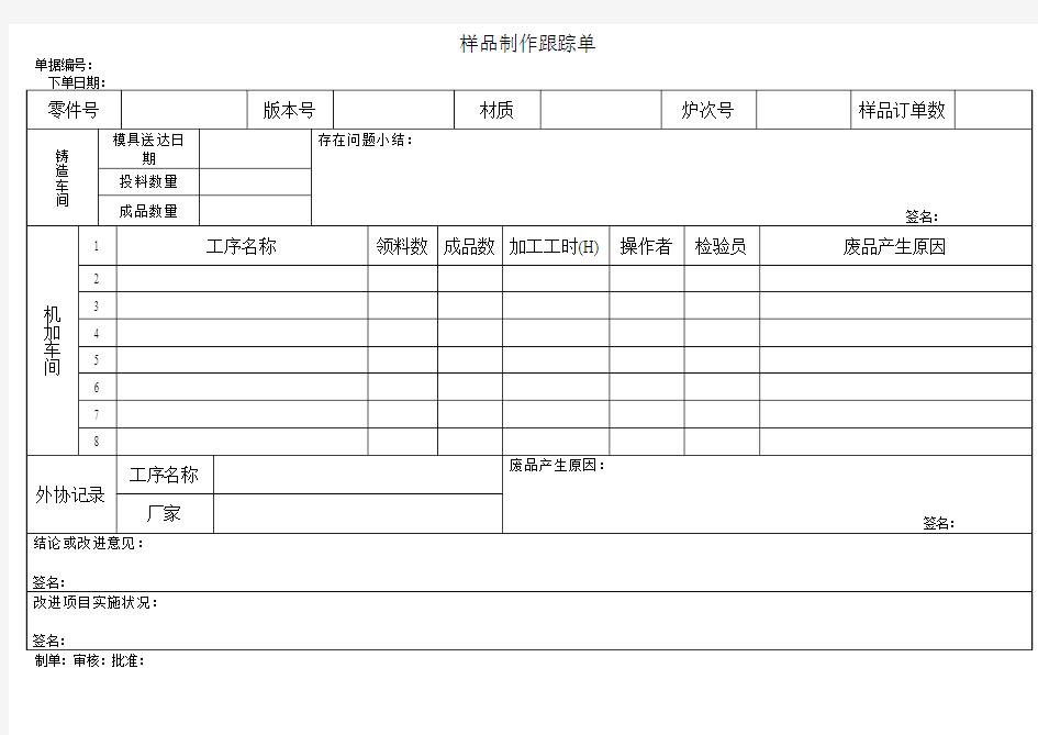 样品制作跟踪单