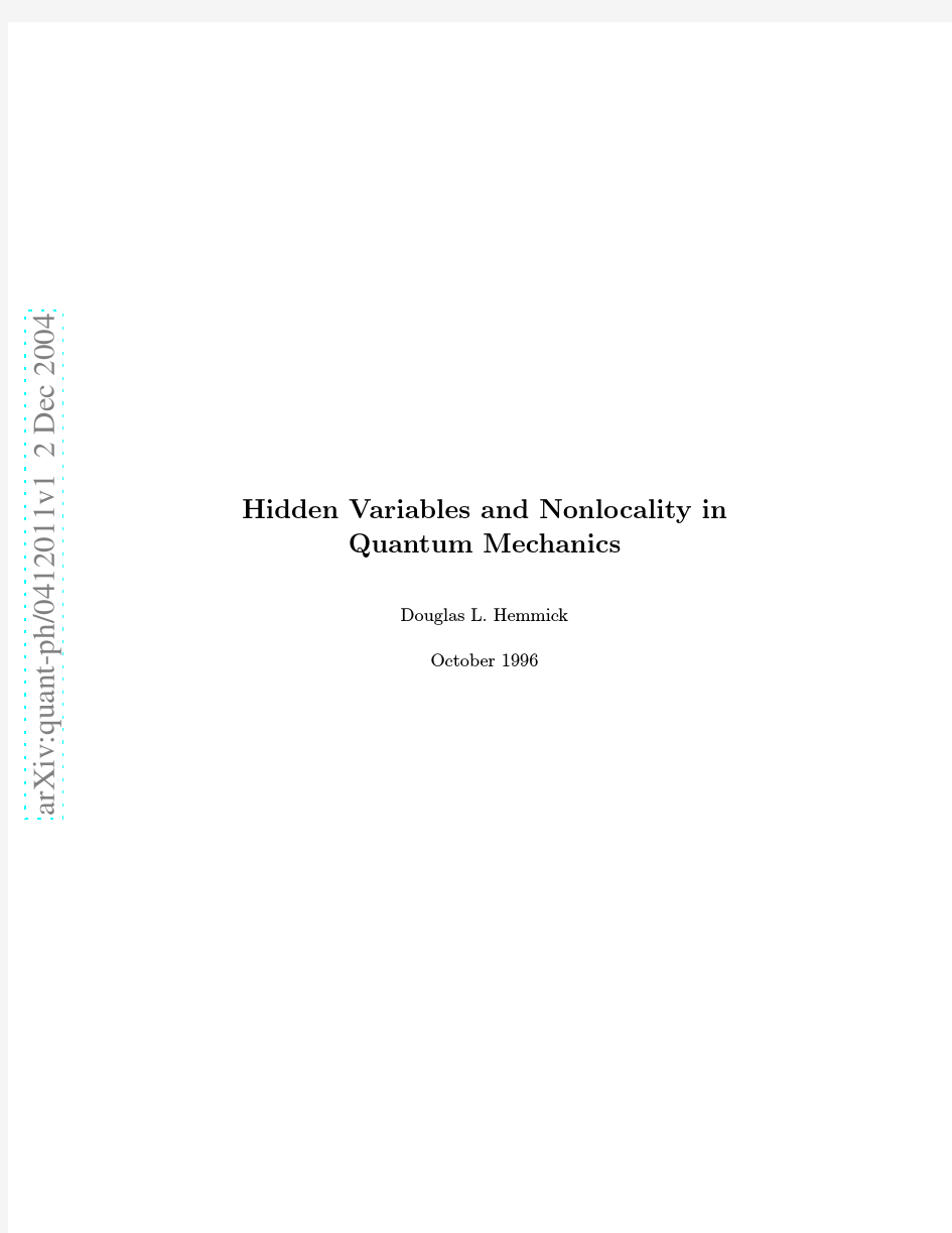 Hidden Variables and Nonlocality in Quantum Mechanics