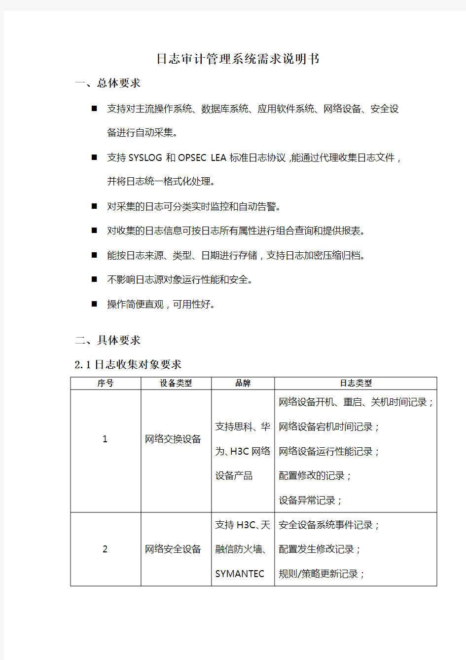 日志审计管理系统需求说明书