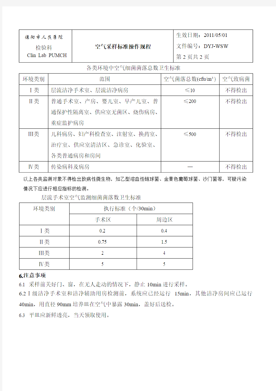 空气采样标准操作规程