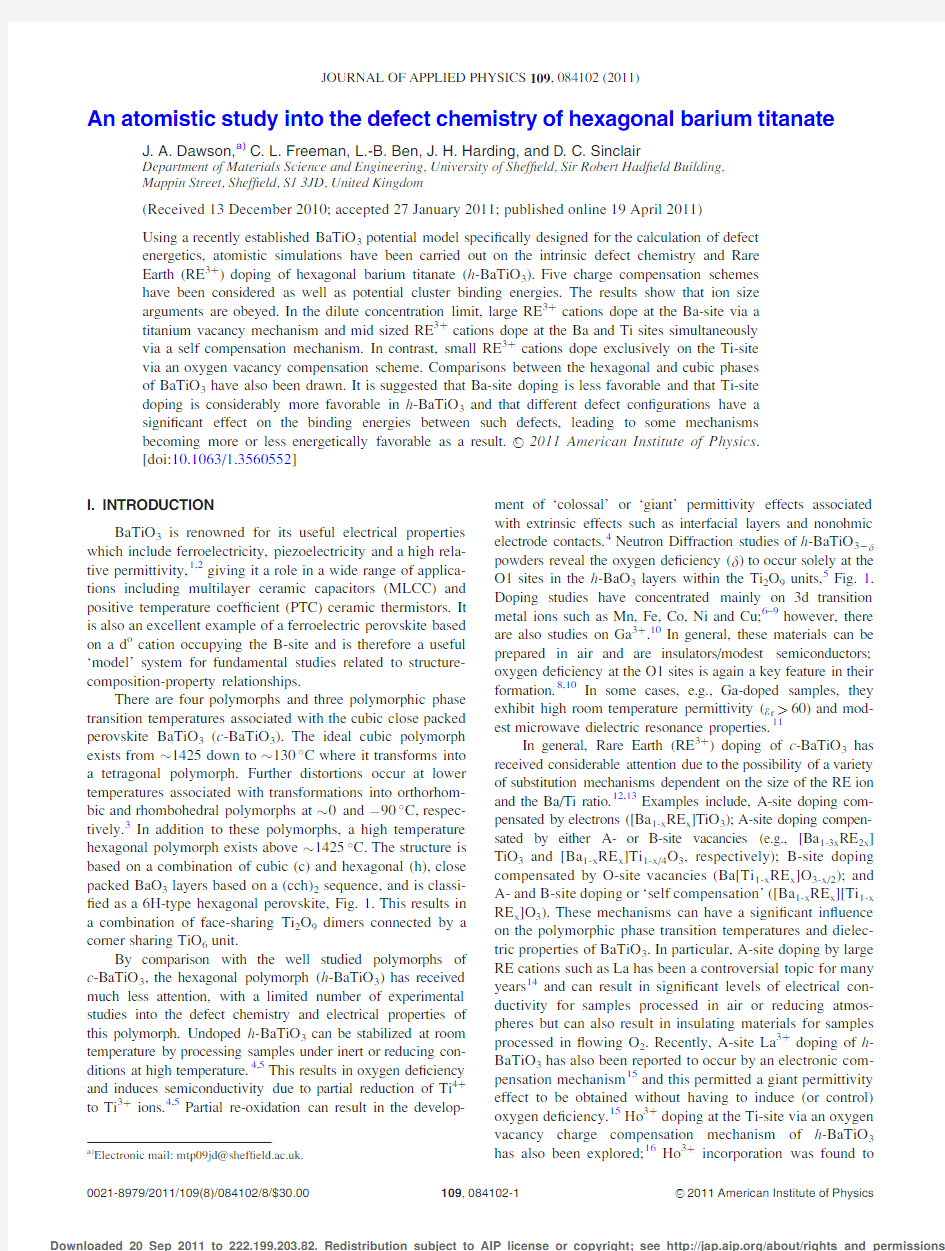 An atomistic study into the defect chemistry of hexagonal barium titanate