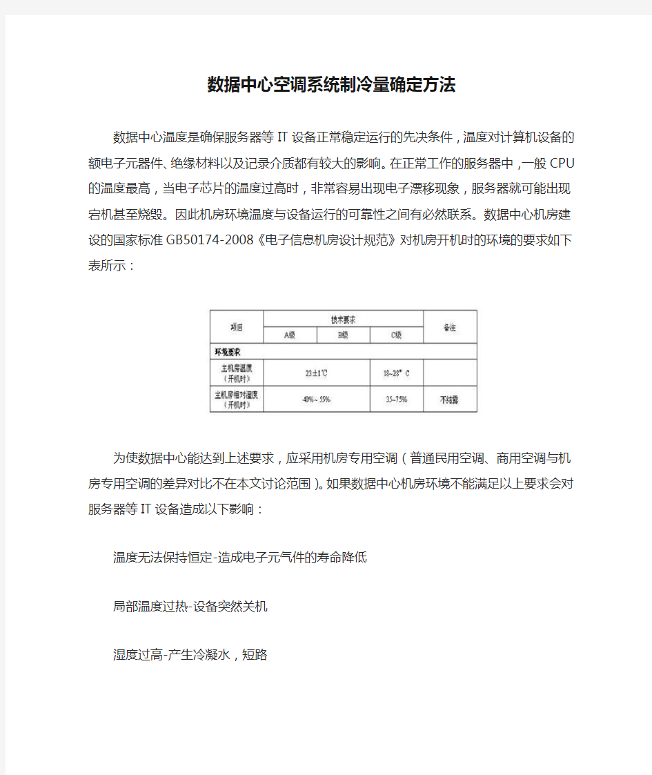 数据中心空调系统制冷量确定方法