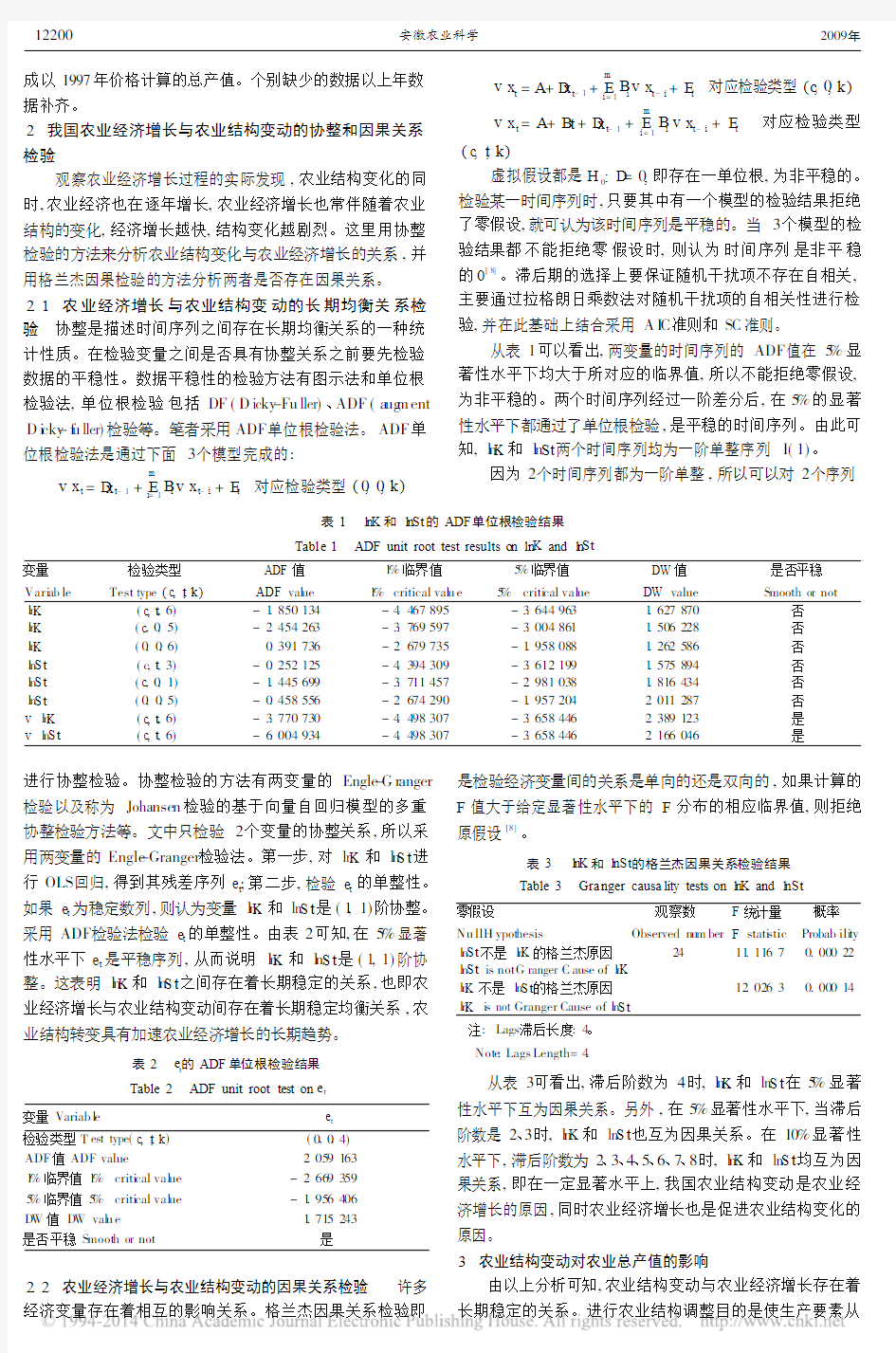农业结构调整对农业经济增长影响的实证分析_刘成红