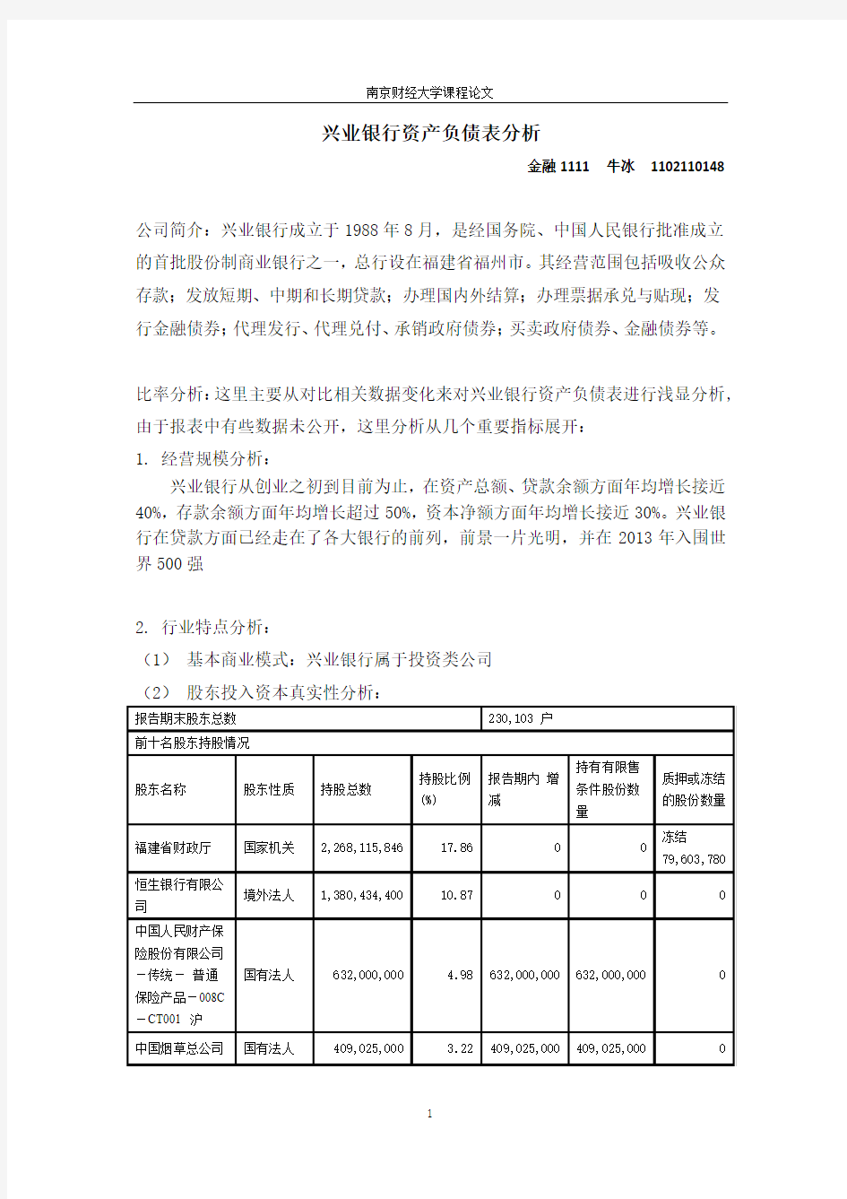 兴业银行资产负债表分析