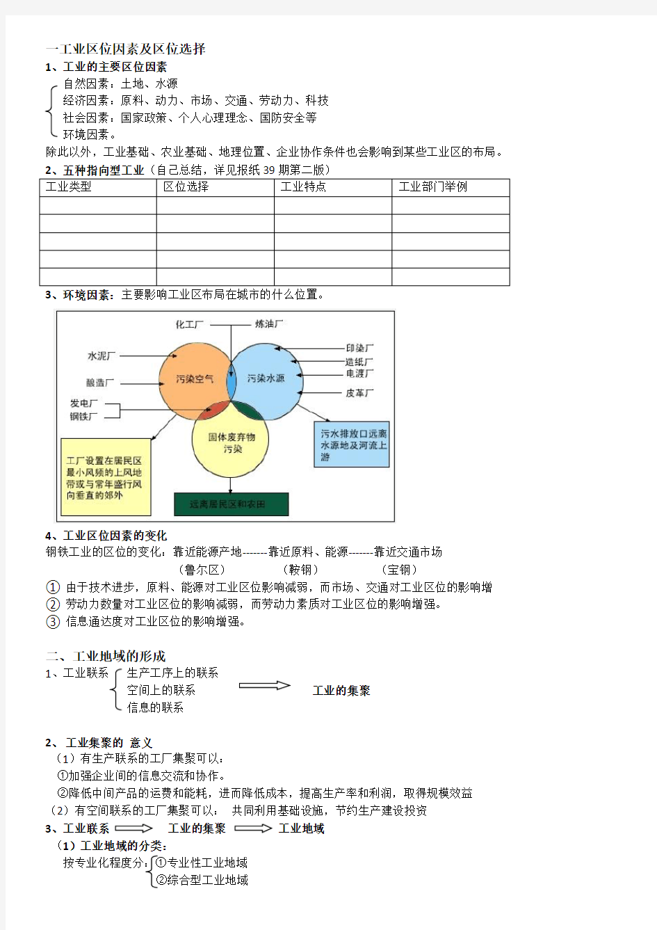 一工业区位因素及区位选择笔记