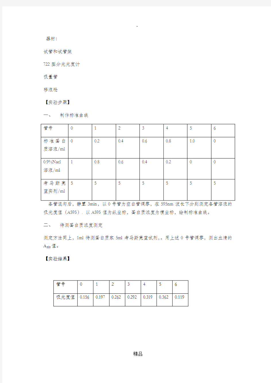 考马斯亮蓝法测定蛋白质浓度