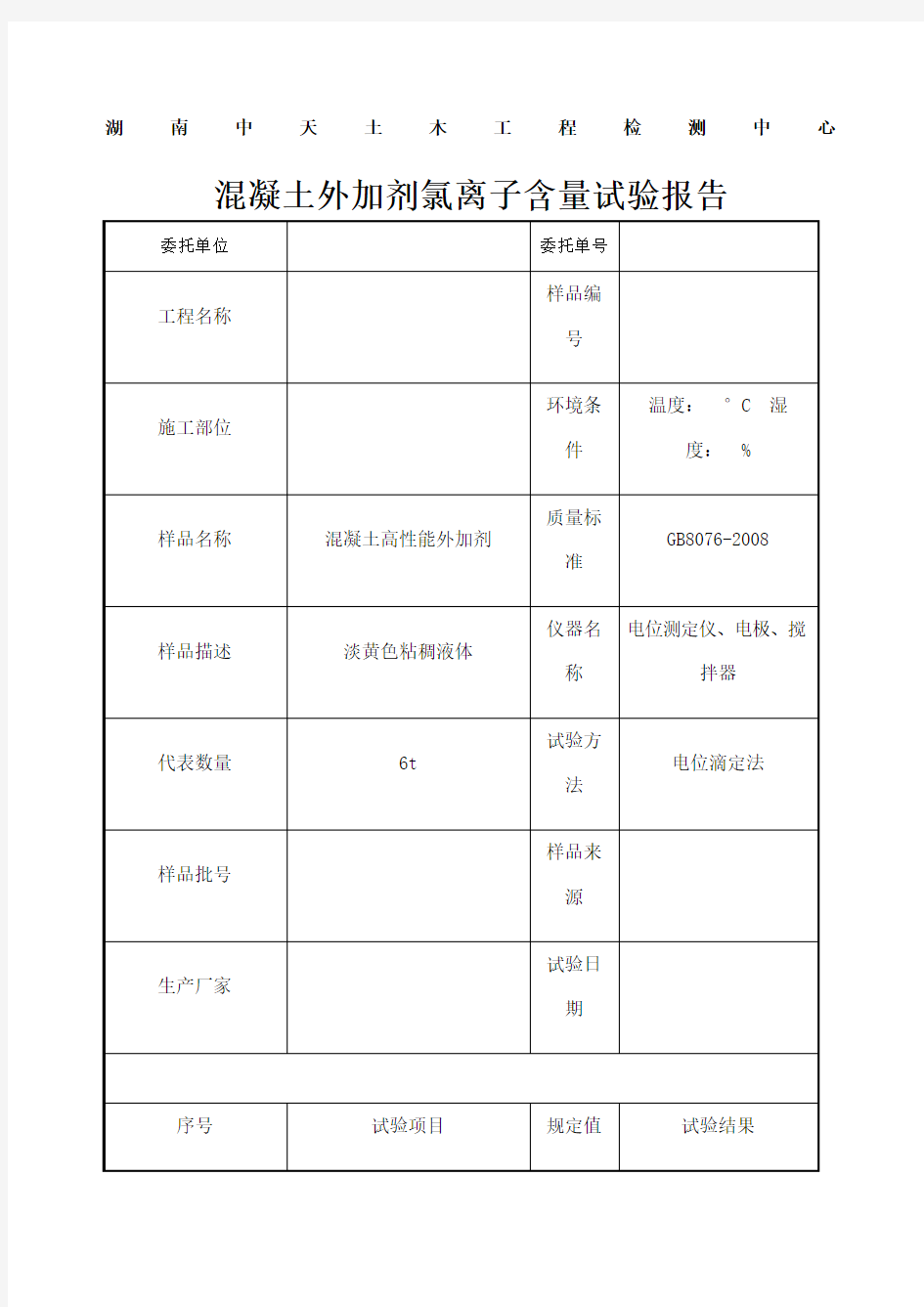 混凝土外加剂氯离子含量试验报告