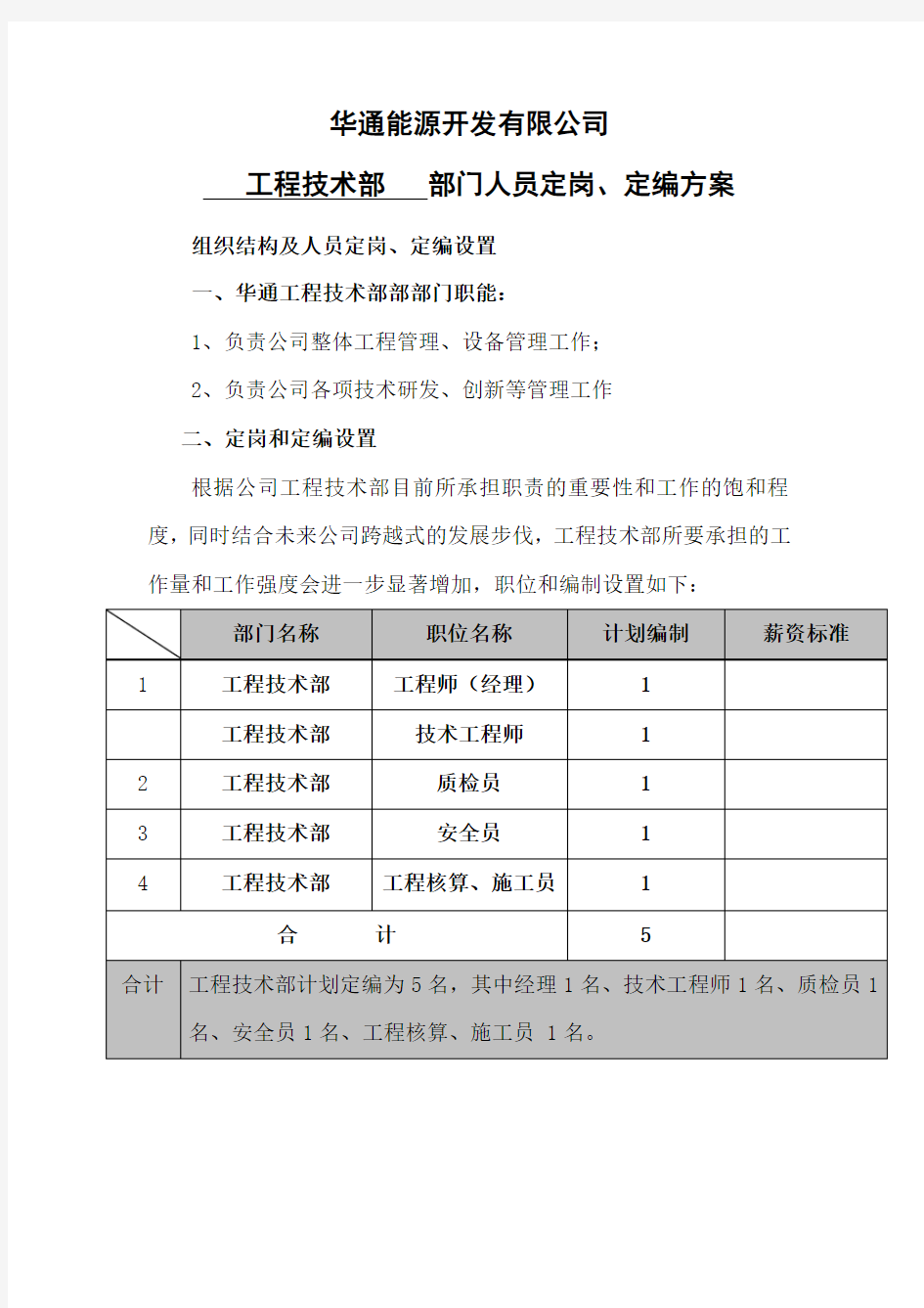 工程技术部(定岗定编职责)资料讲解