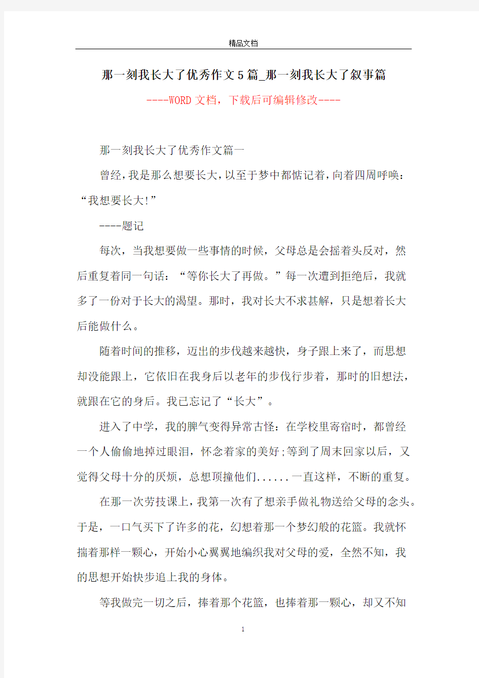 那一刻我长大了优秀作文5篇_那一刻我长大了叙事篇