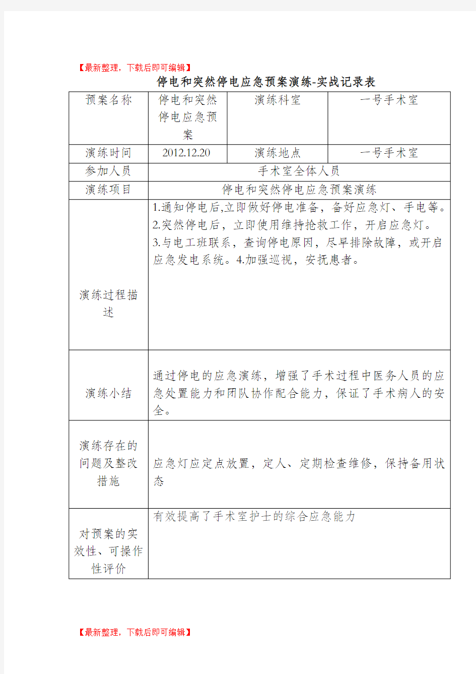 手术室应急预案演练(完整资料).doc