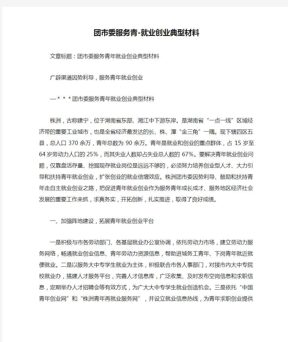 团市委服务青-就业创业典型材料