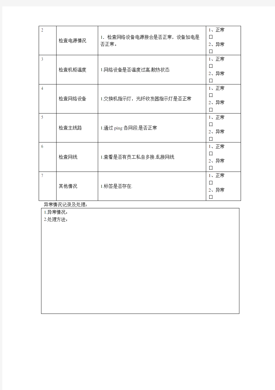 公司网络设备管理办法及巡检记录 原版 