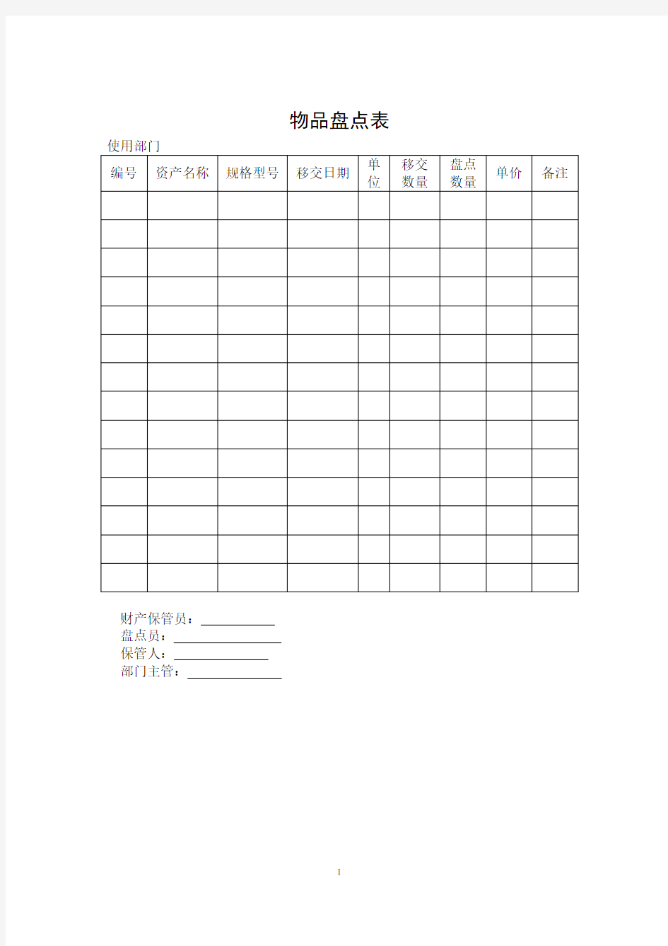 【财务表格】物品盘点表