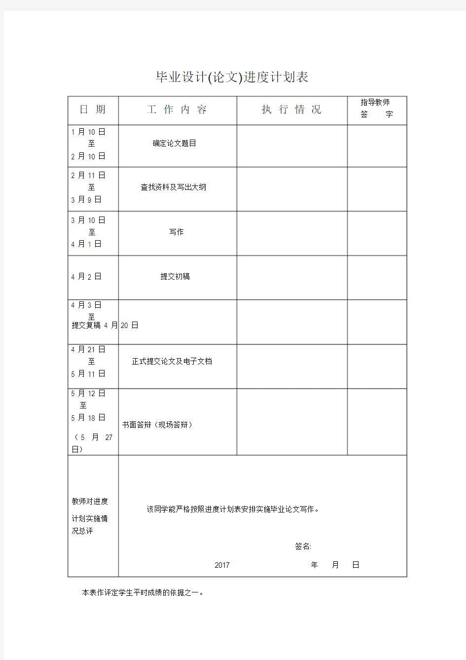 论文进度计划表