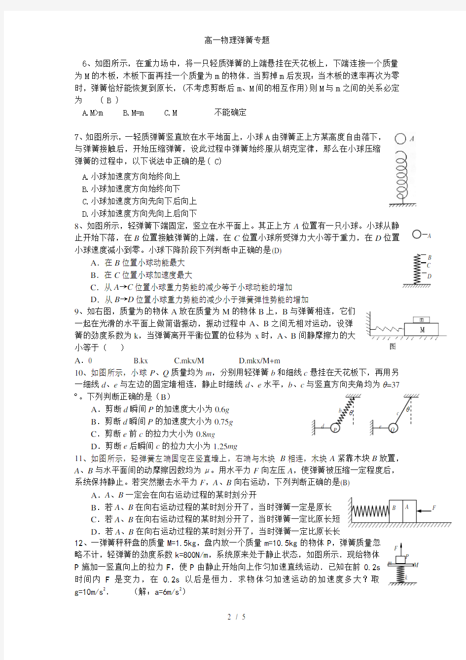 高一物理弹簧专题