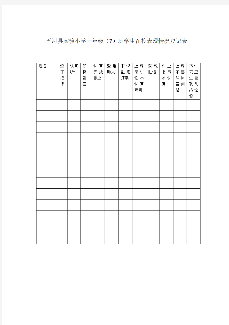 学生在校表现情况登记表