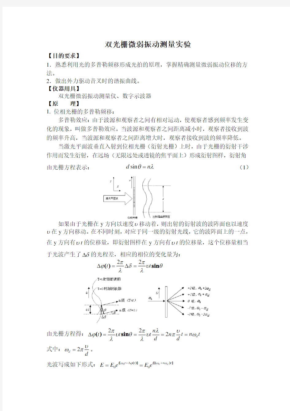 双光栅微弱振动测量实验报告