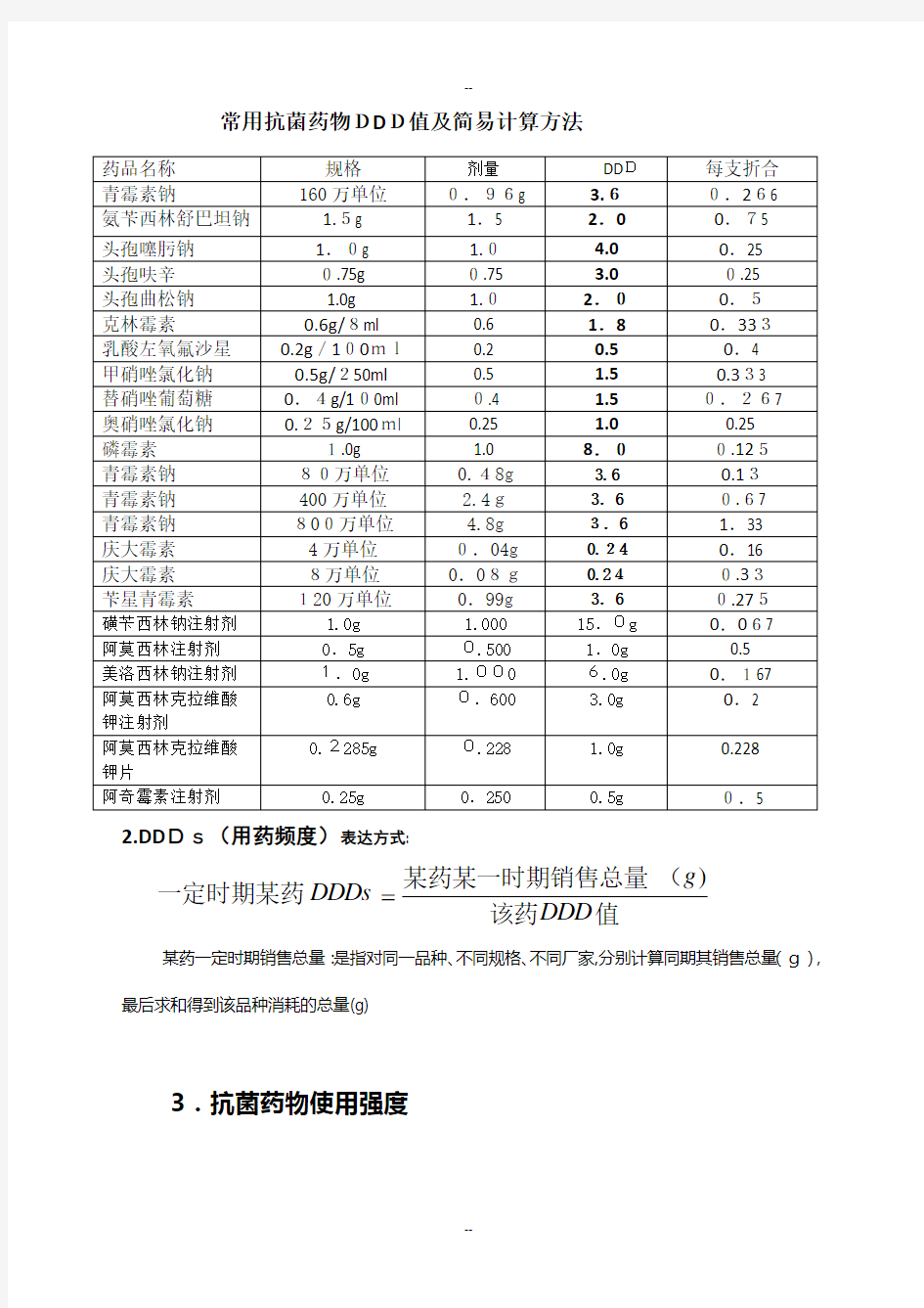 常用抗菌药物DDD值及简易计算方法