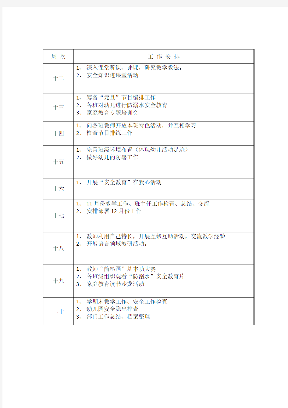 学前班周工作计划