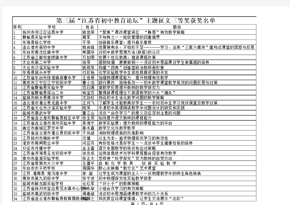 论文三等奖获奖名单