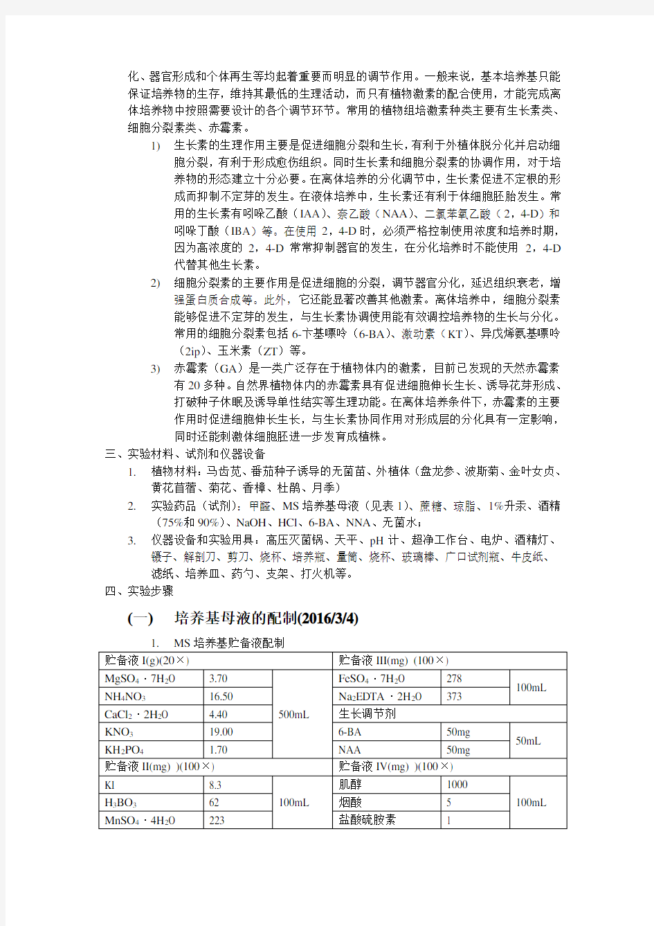 植物组织培养实验报告