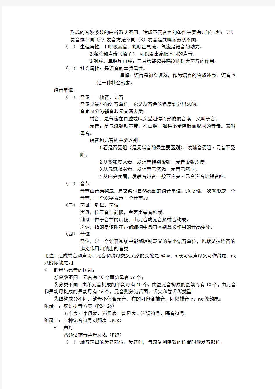 现代汉语复习提纲(上册)