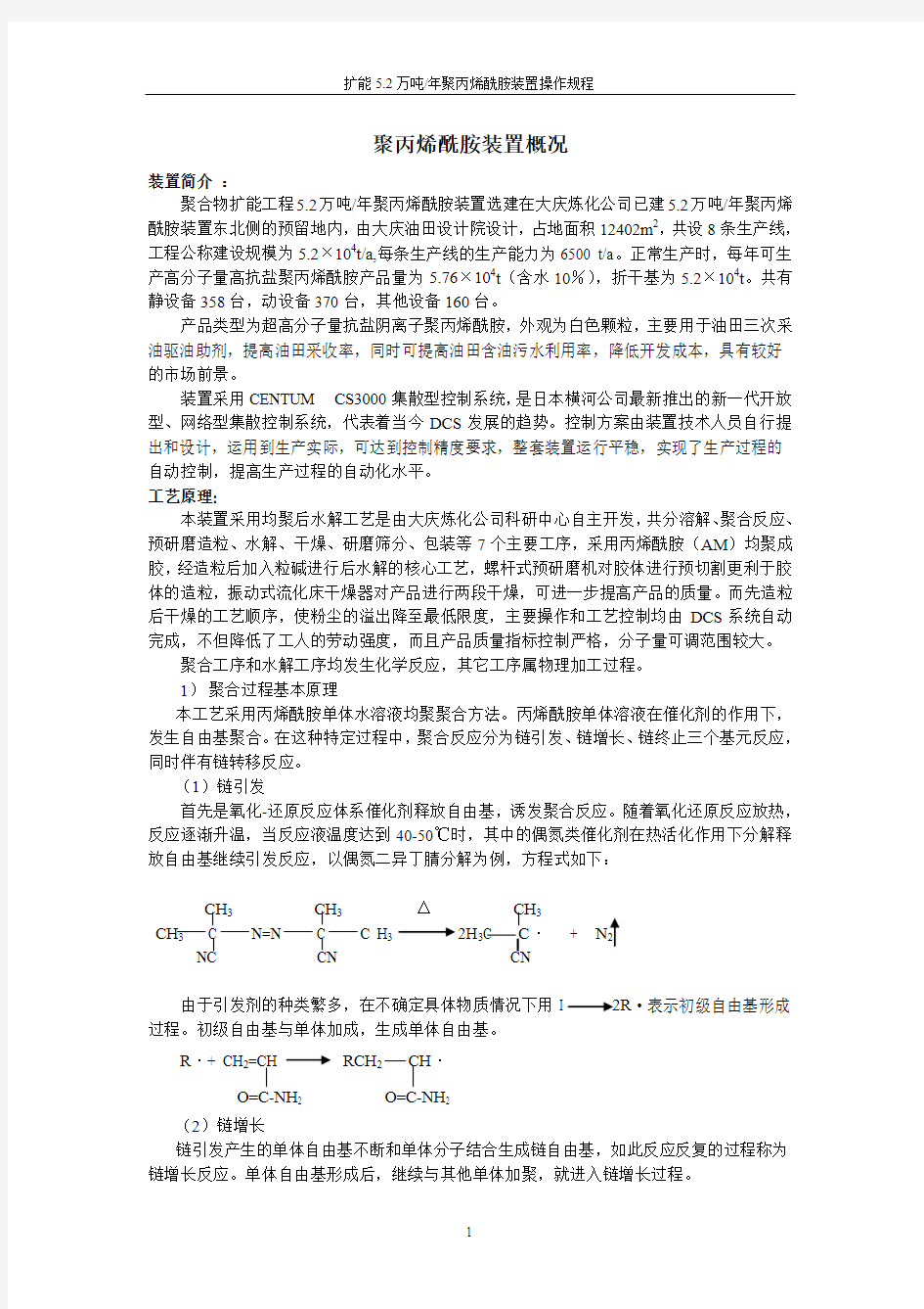 聚丙烯酰胺装置概况