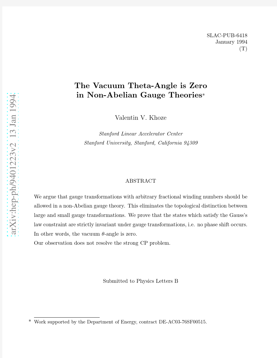 The Vacuum Theta-Angle is Zero in Non-Abelian Gauge Theories