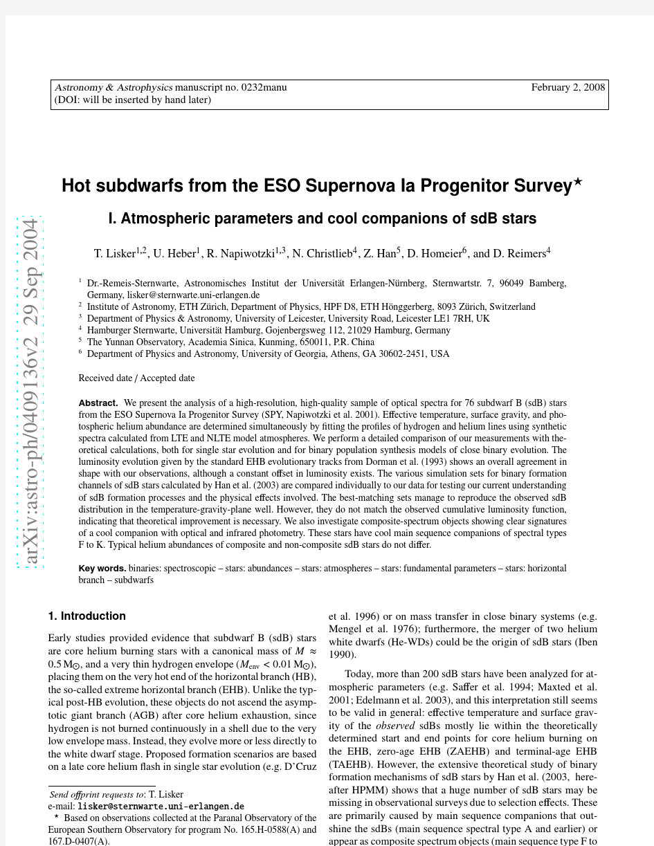Hot subdwarfs from the ESO Supernova Ia Progenitor Survey - I. Atmospheric parameters and c